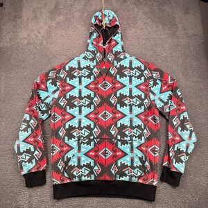 First Draft Mens Hoodie Size Large Aztec Tribal‎ Print Pullover Sweatshirt
